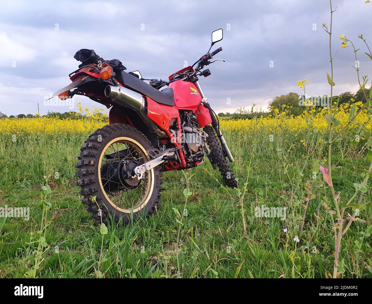 Red 1983 honda xl600r, motorcycle, motorbike, 2 wheeled transport. Vehicle, transportation,rowsley bank lane, high leigh,knutsford, wa16 0qt , uk Stock Photo