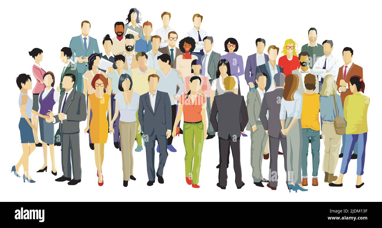 A large group of people together, isolated on white background. Illustration, Stock Vector