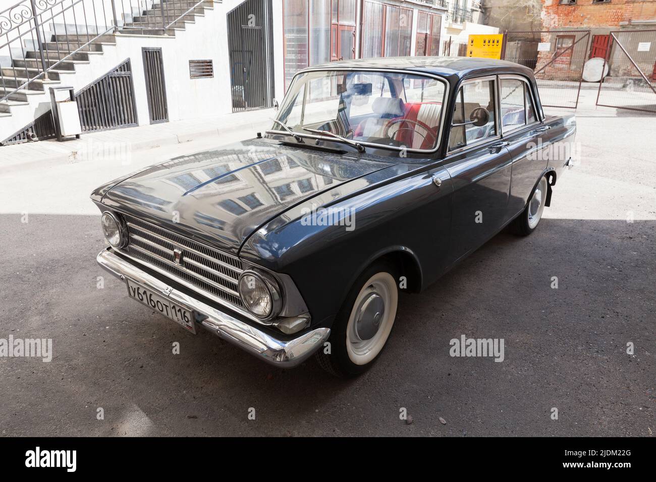 Kazan, Russia - May 6, 2022: Moskvitch 412 1968 release stands on the street, close up outdoor photo Stock Photo