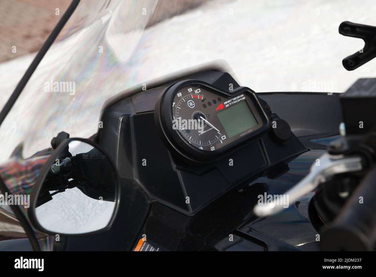 Saint-Petersburg, Russia - April 3, 2022: Dashboard of a snowmobile by Yamaha Stock Photo