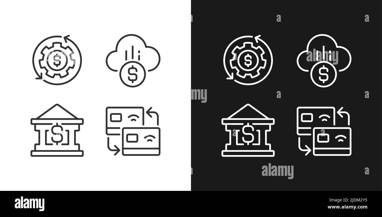 Financial services pixel perfect linear icons set for dark, light mode ...