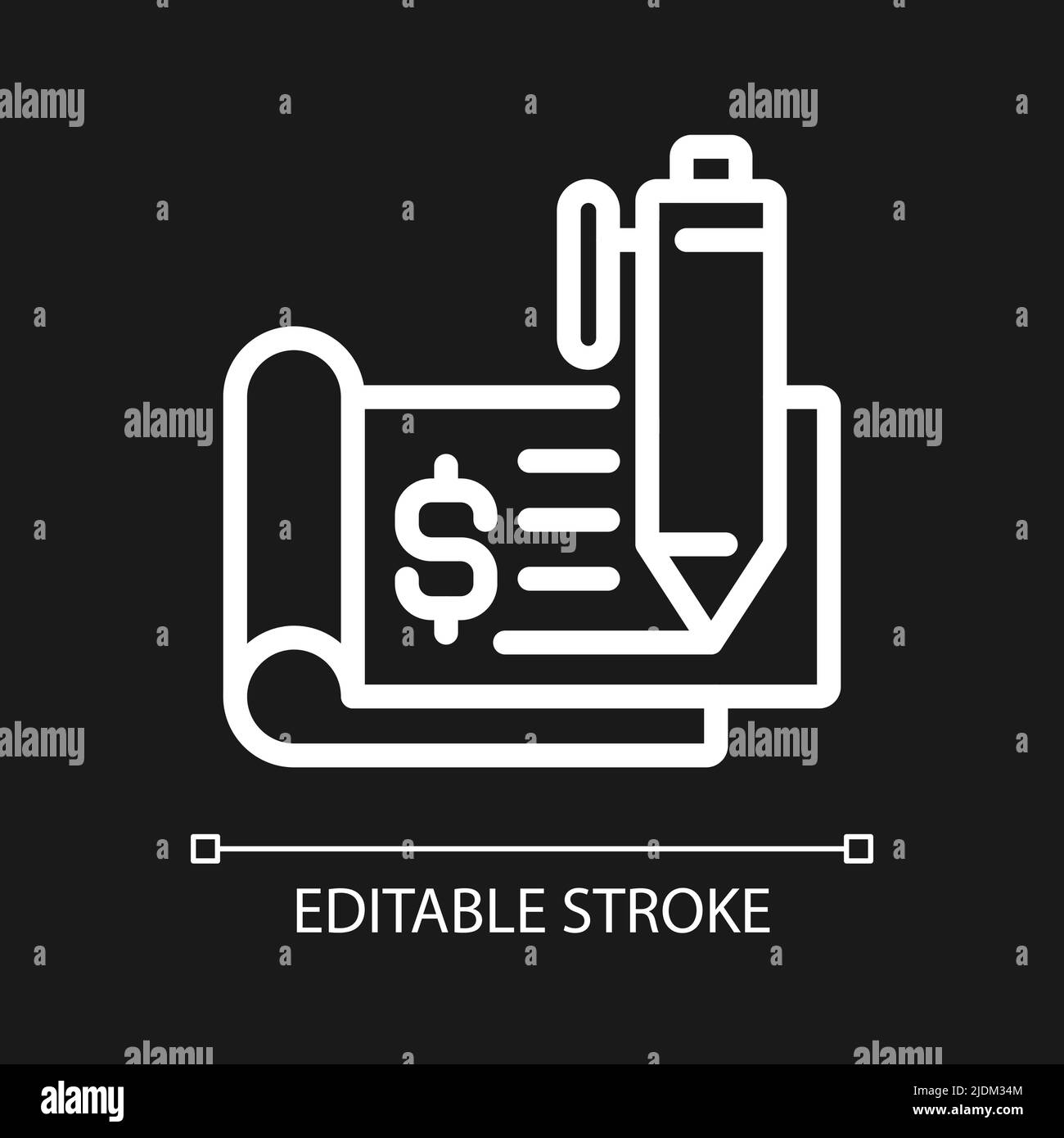 Chequebook pixel perfect white linear icon for dark theme Stock Vector ...