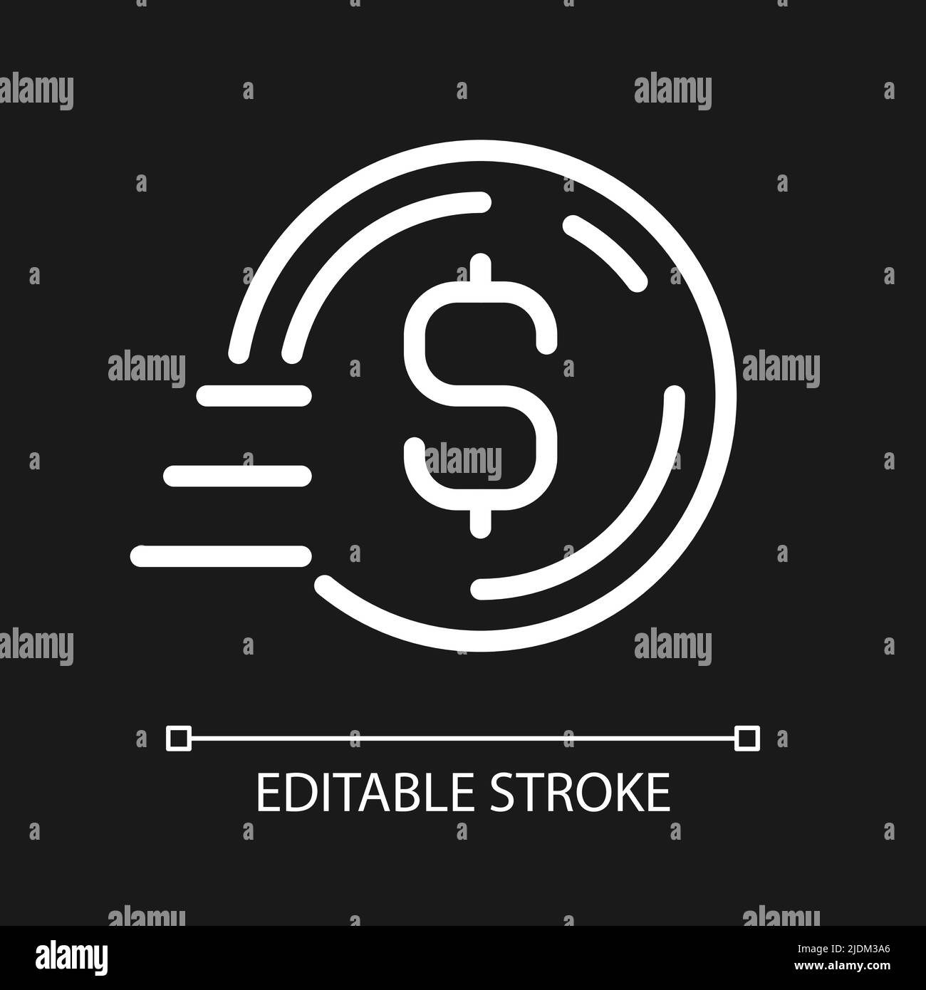 Coin in motion pixel perfect white linear icon for dark theme Stock Vector