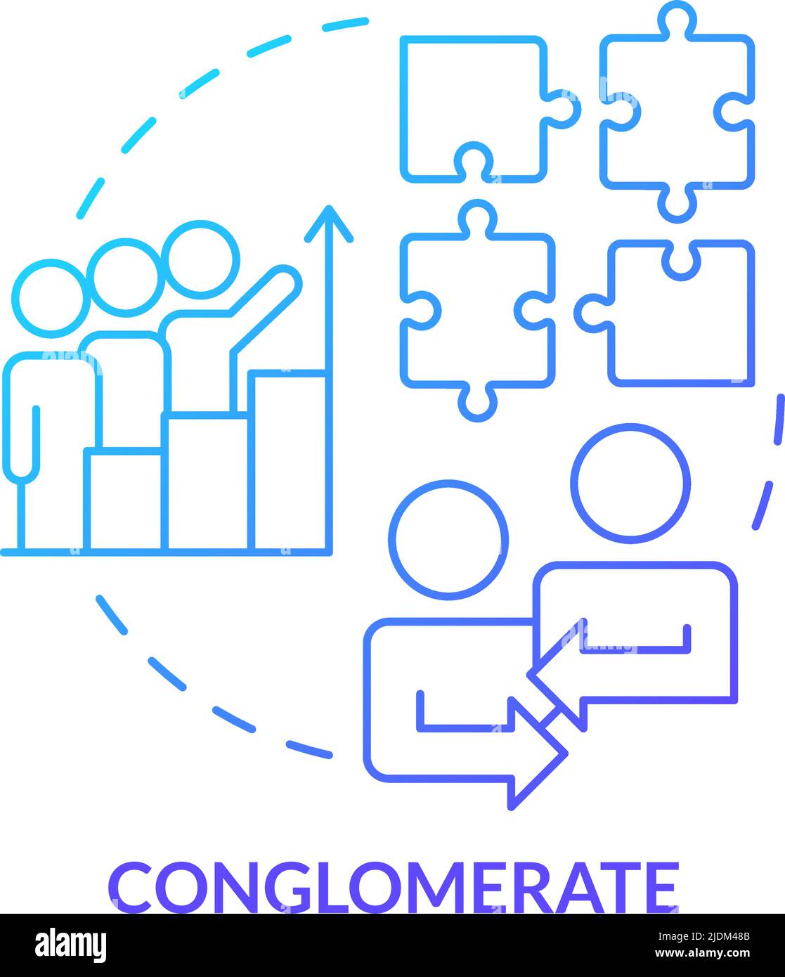 Conglomerate business merger blue gradient concept icon Stock Vector