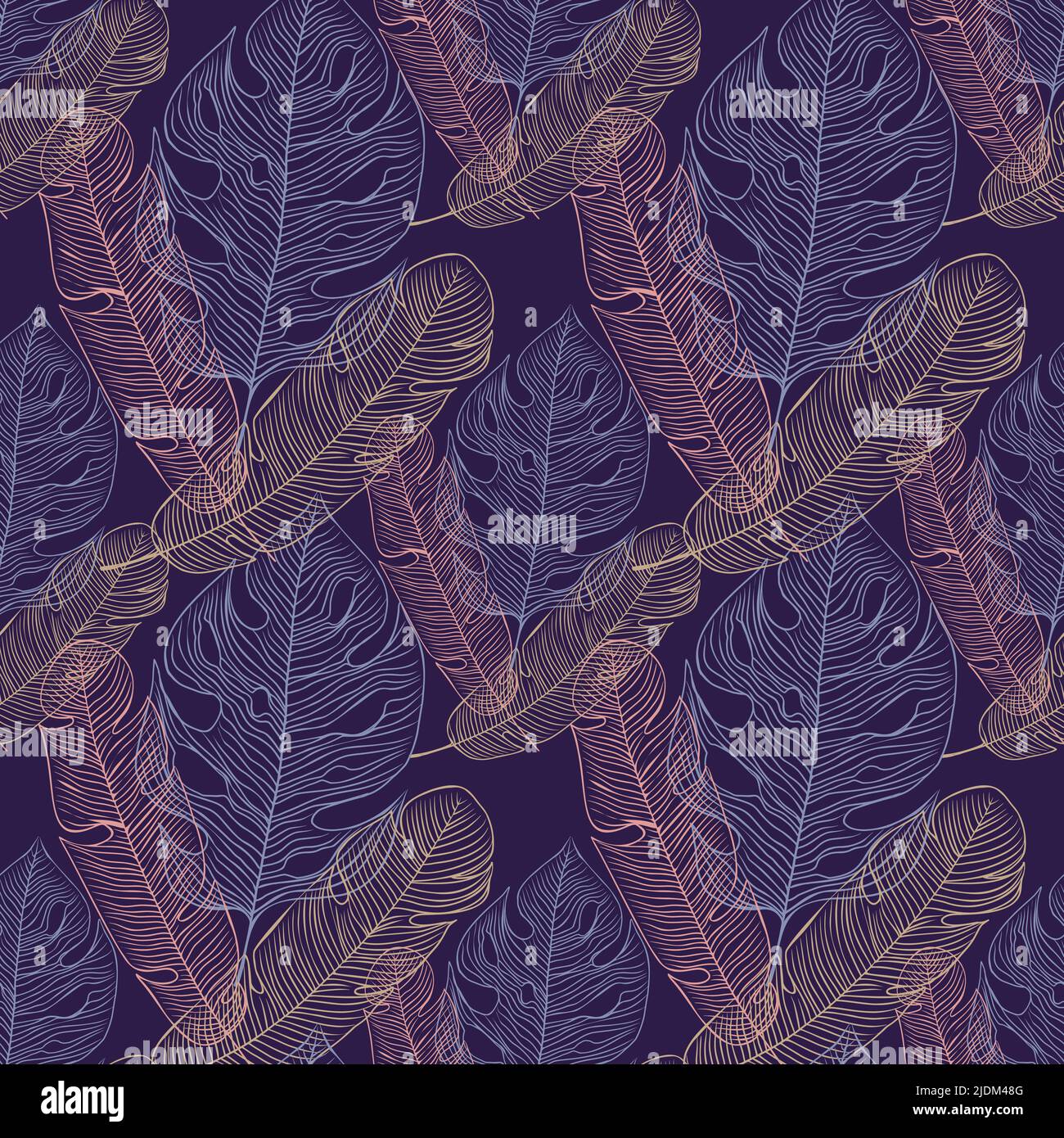Tropical Leaves Dark Hand drawn Seamless Pattern for Textile and ...