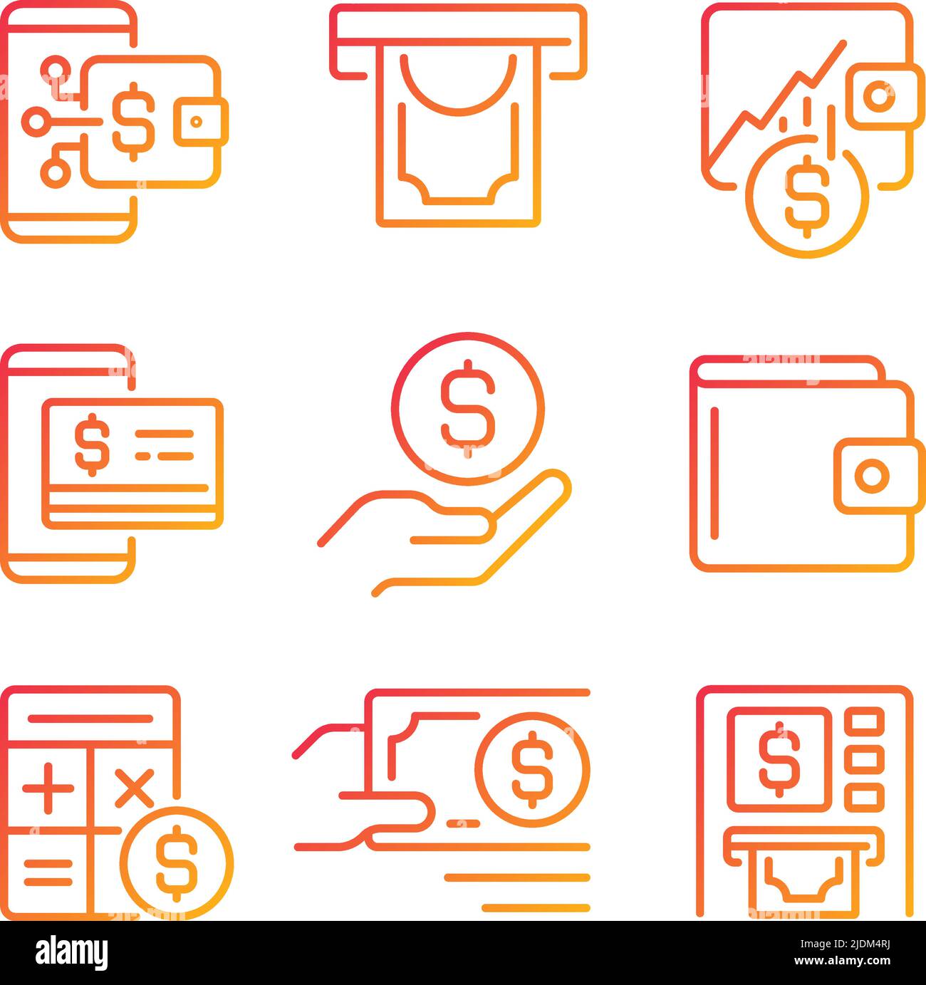 Financial management pixel perfect gradient linear vector icons set Stock Vector