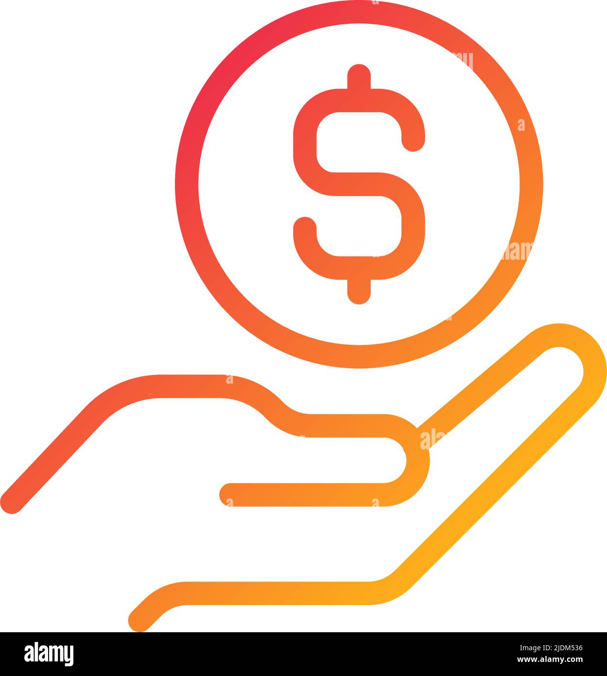 Coin in hand pixel perfect gradient linear vector icon Stock Vector