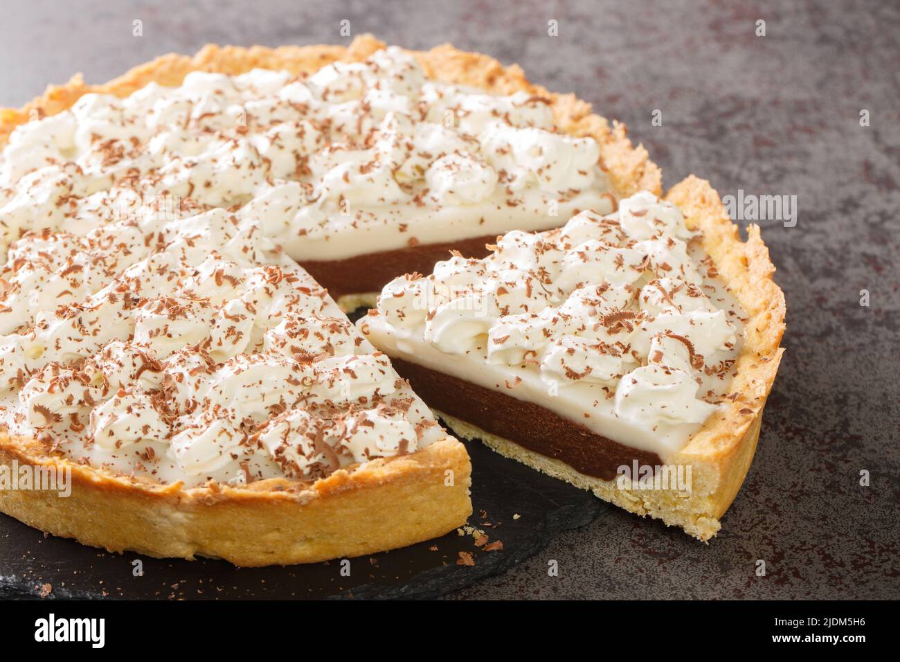 Hawaii Style Chocolate Haupia Pie Recipe closeup in the plate on the