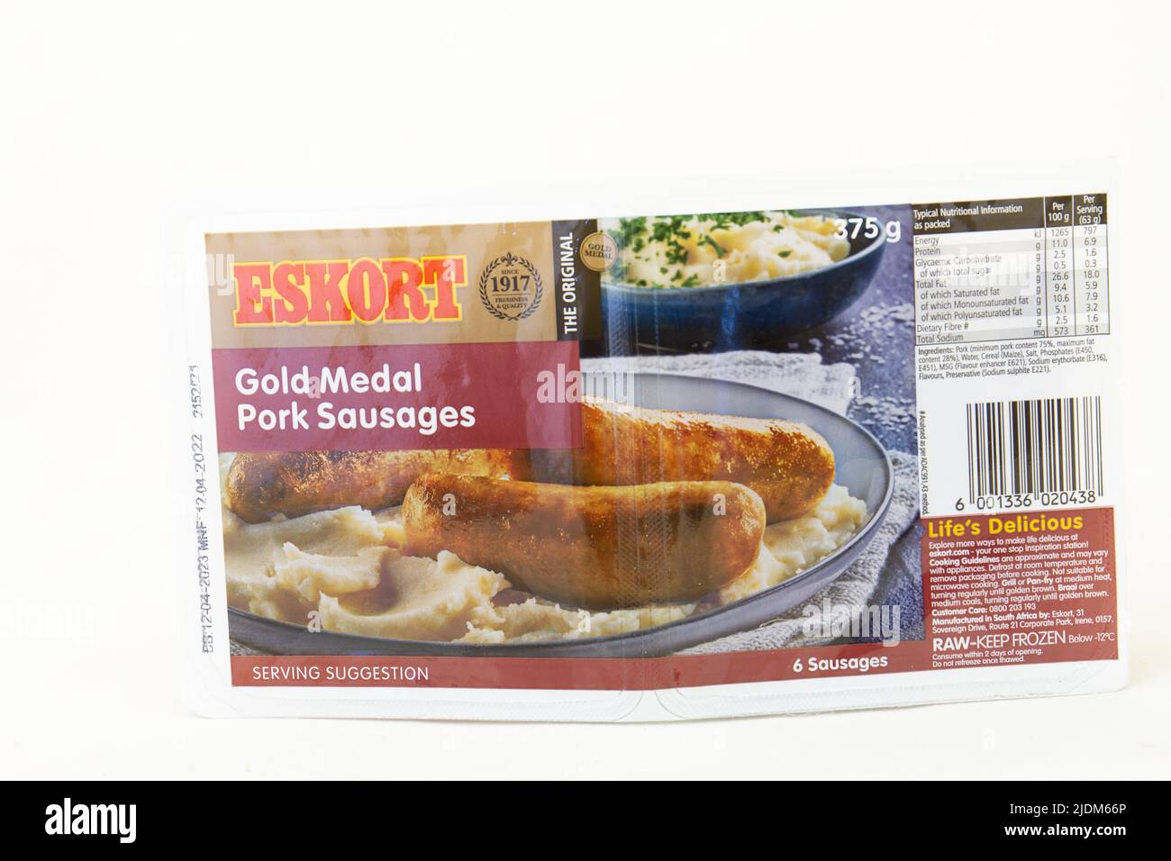 Johannesburg, South Africa Gold Medal pork sausages from Eskort isolated on a clear background