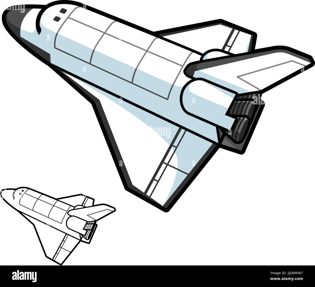 Space Shuttle Top View with Black and White Line Art Drawing, Air