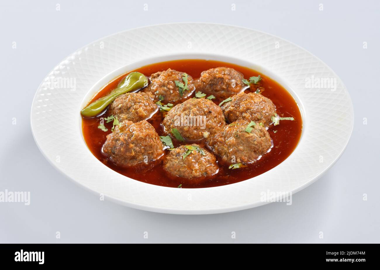 Kofta is delicious and spicy meat ball curry. Prepared with mutton or beef meat and cooked in thick gravy. It is similarly famous in Turkey too. Stock Photo