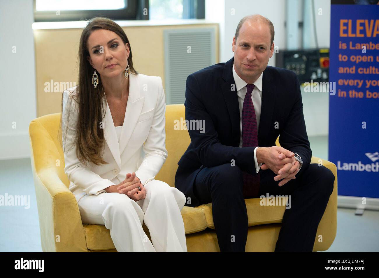 The Duke and Duchess of Cambridge during their visit to ELEVATE at Brixton House in London to meet with younger generations of the British-Caribbean community, and other diasporas, who represent the next generation of British creative talent, to mark Windrush Day. Picture date: Wednesday June 22, 2022. Stock Photo