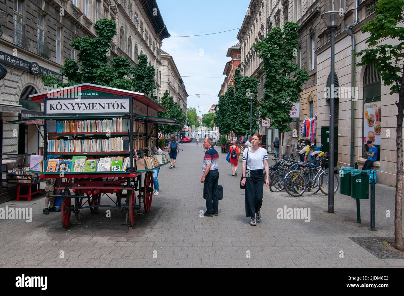 Budapest, Hungary Used books cart in ' Bethlen Gabor ' Pedestrian Street Stock Photo