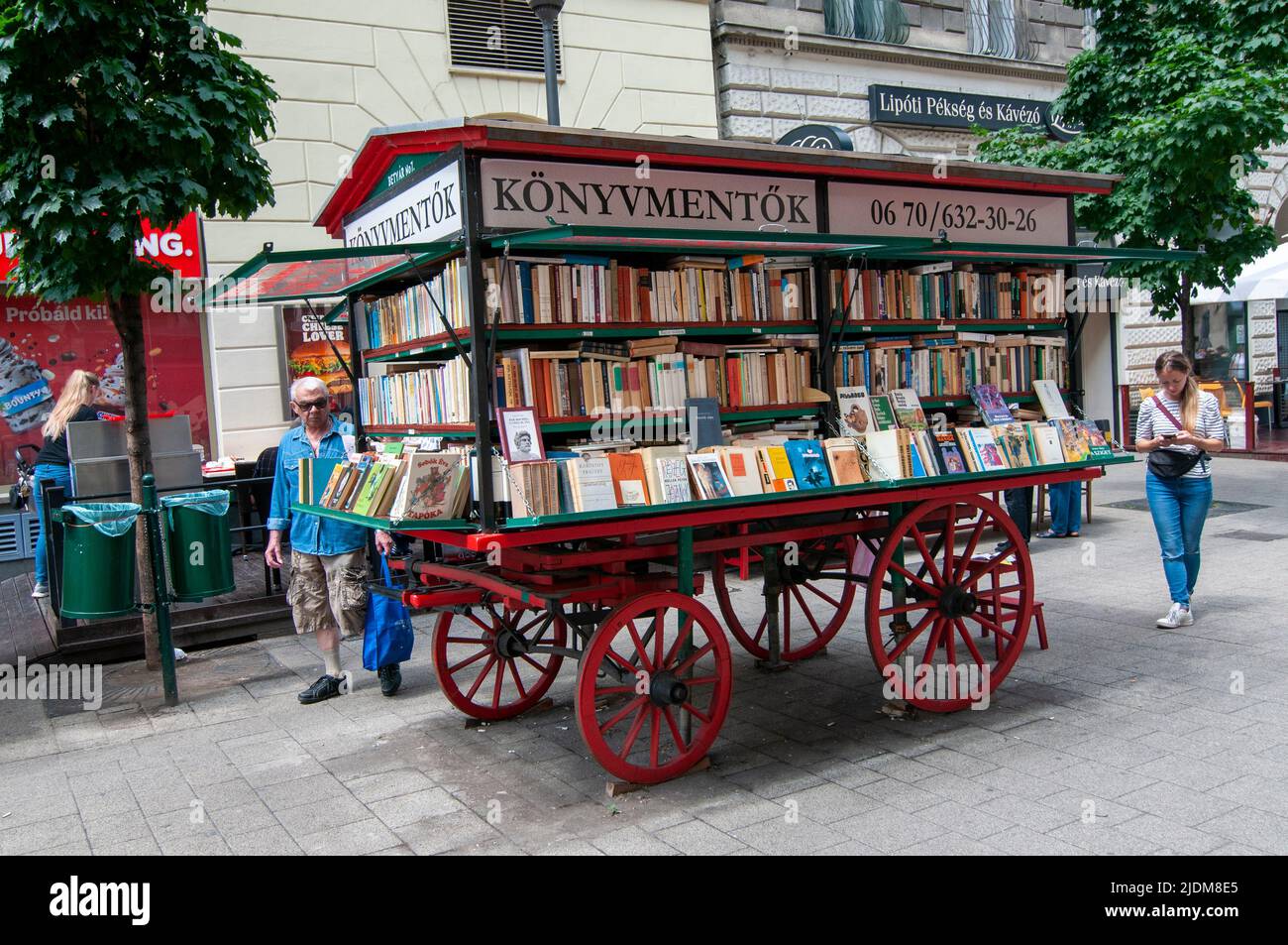 Budapest, Hungary Used books cart in ' Bethlen Gabor ' Pedestrian Street Stock Photo