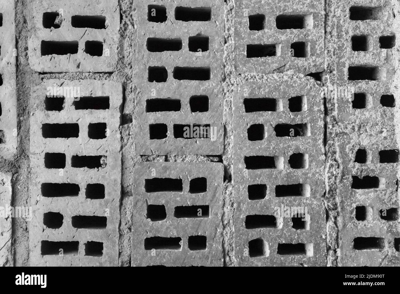 Old Air Brick Hollow Brick Dirty Pattern Wall Texture Background Construction. Stock Photo