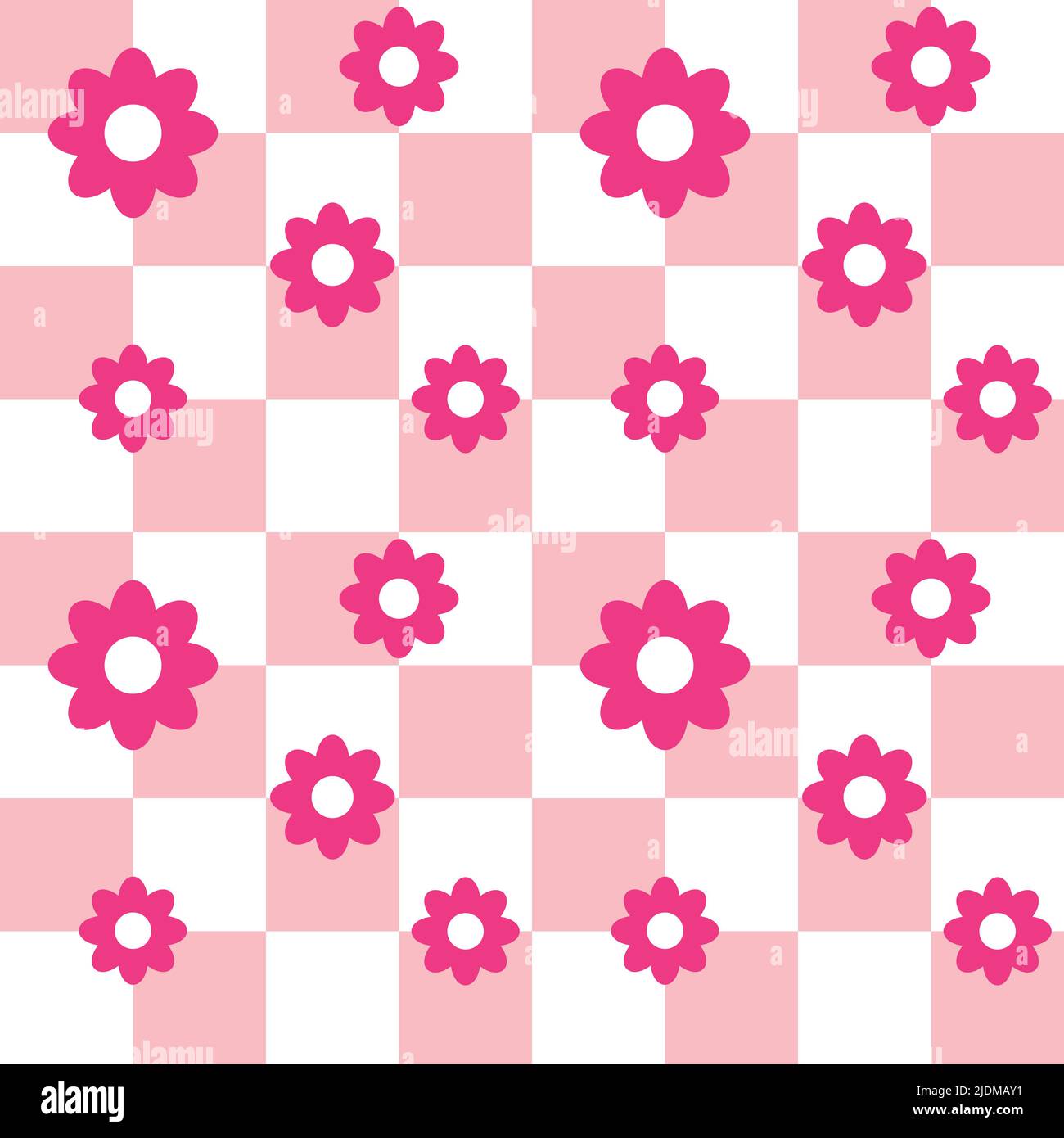 Vector seamless pattern of pink flat chess board print with flowers ...