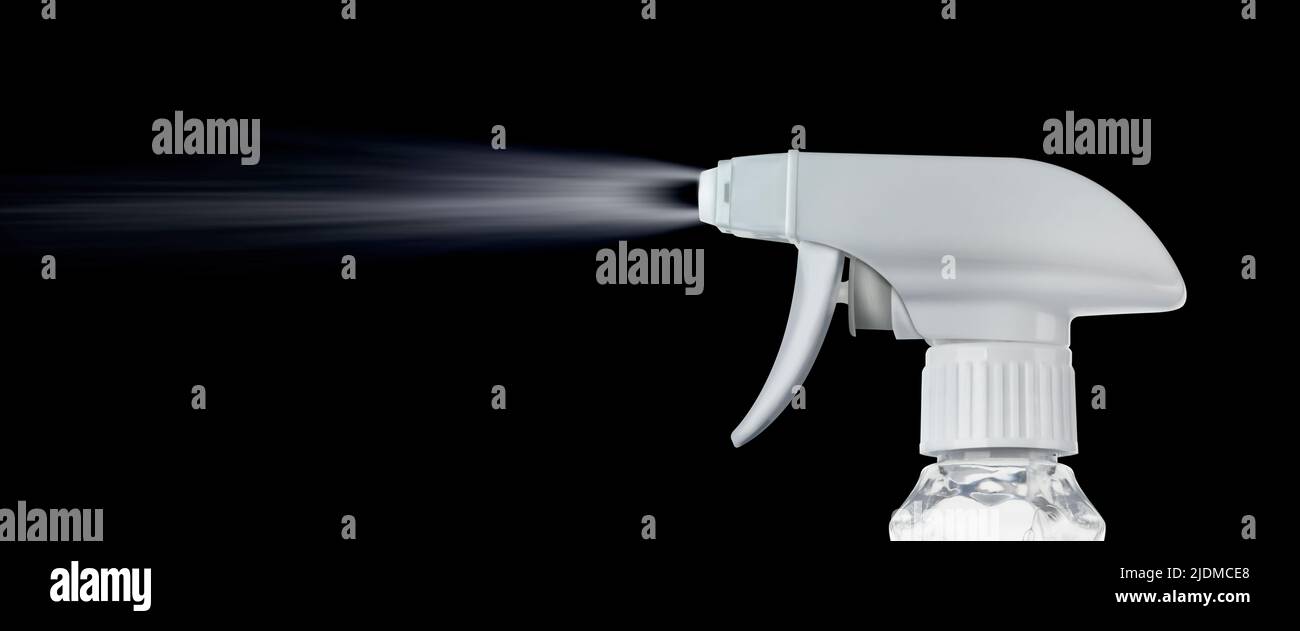 Close view of a plastic spray bottle's head for dispersion isolated on ...