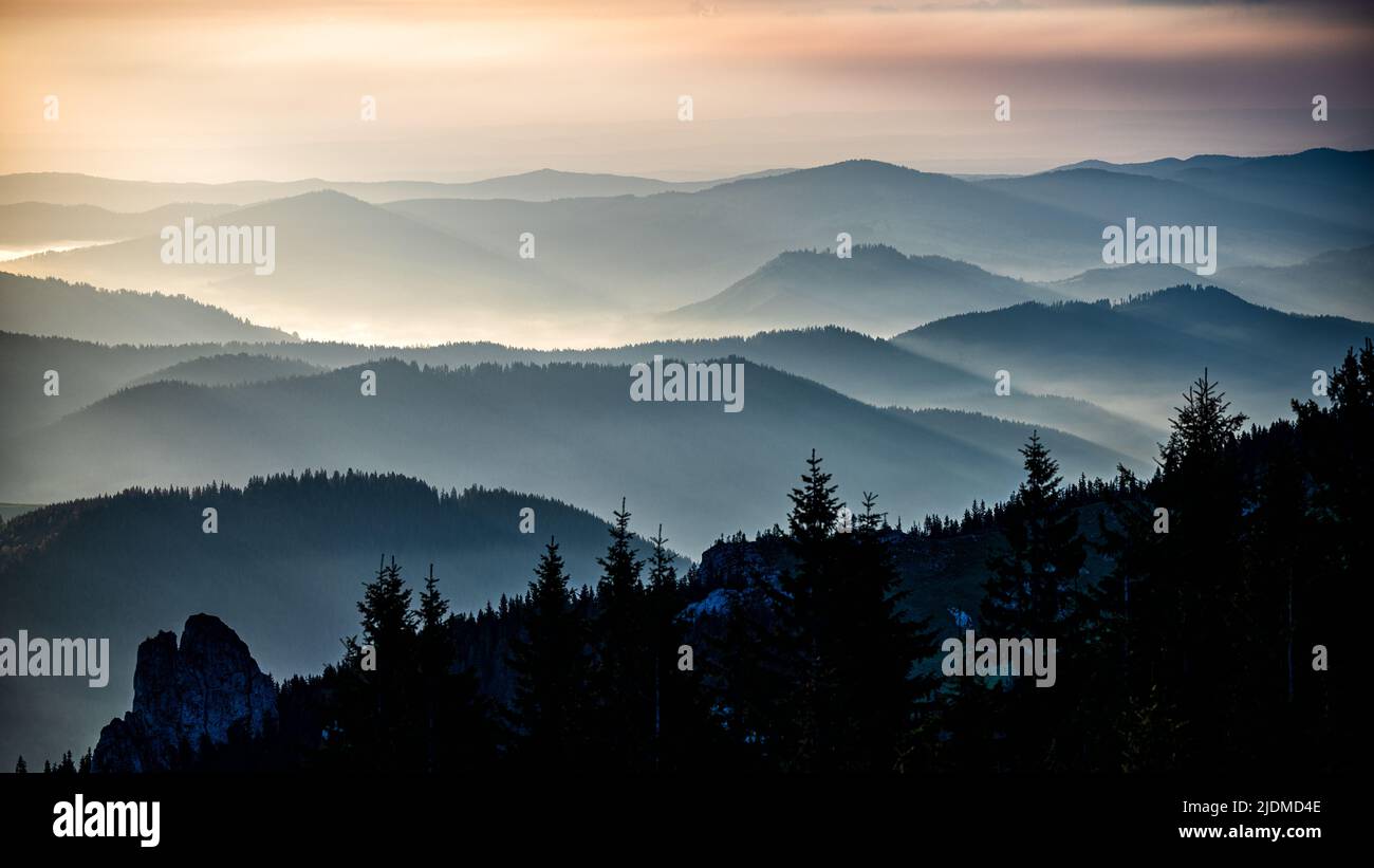 Skywalk Rarau Sunrise in the Rarau mountains, Eastern Carpathians, Romania Stock ...