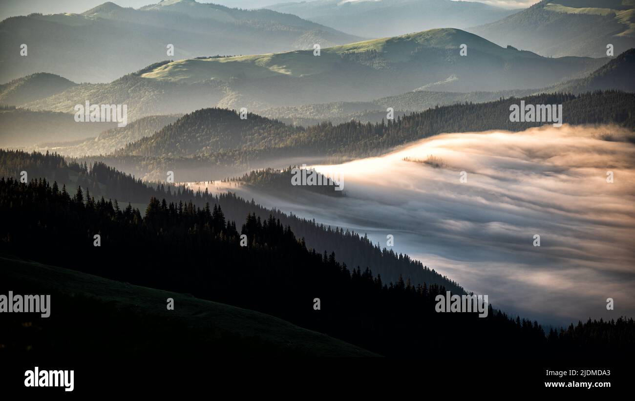 Skywalk Rarau Sunrise in the Rarau mountains, Eastern Carpathians, Romania Stock ...