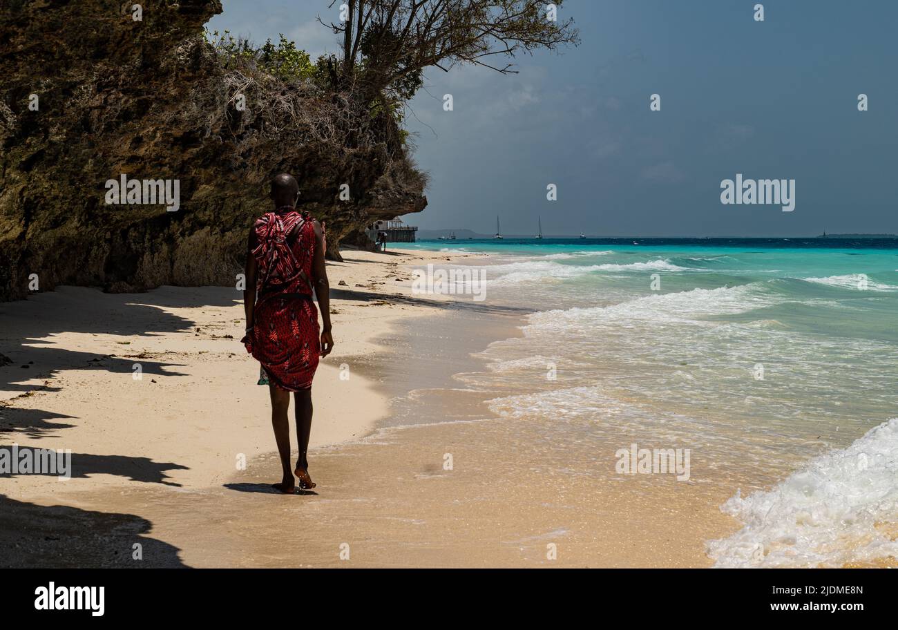 Masai on the beach, Tanzania Zanzibar, local life Stock Photo