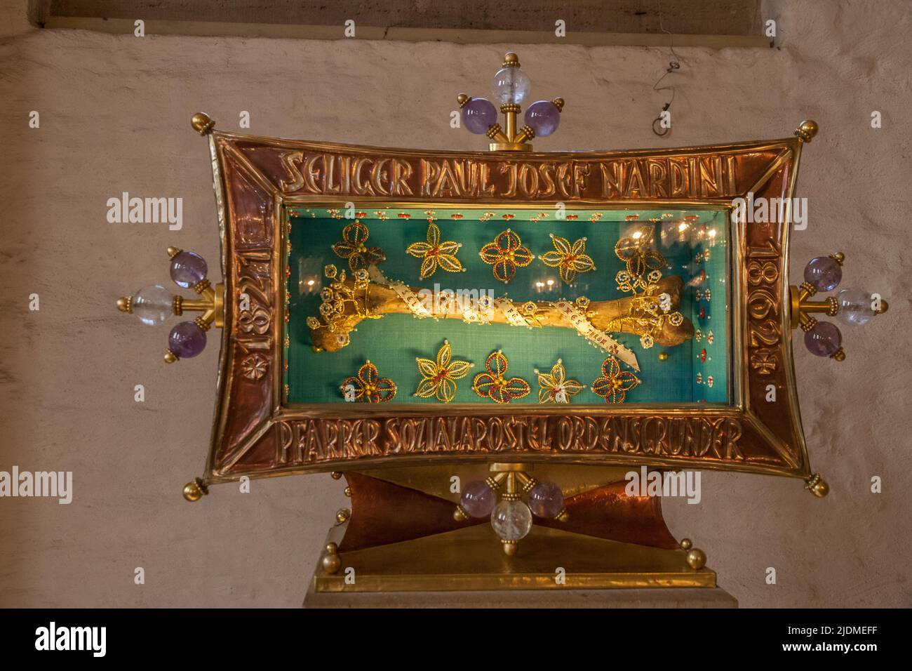 Close-up view of the relic of the beatified priest Paul Joseph Nardini inside the Saint Catherine's chapel of the famous Speyer Cathedral in... Stock Photo
