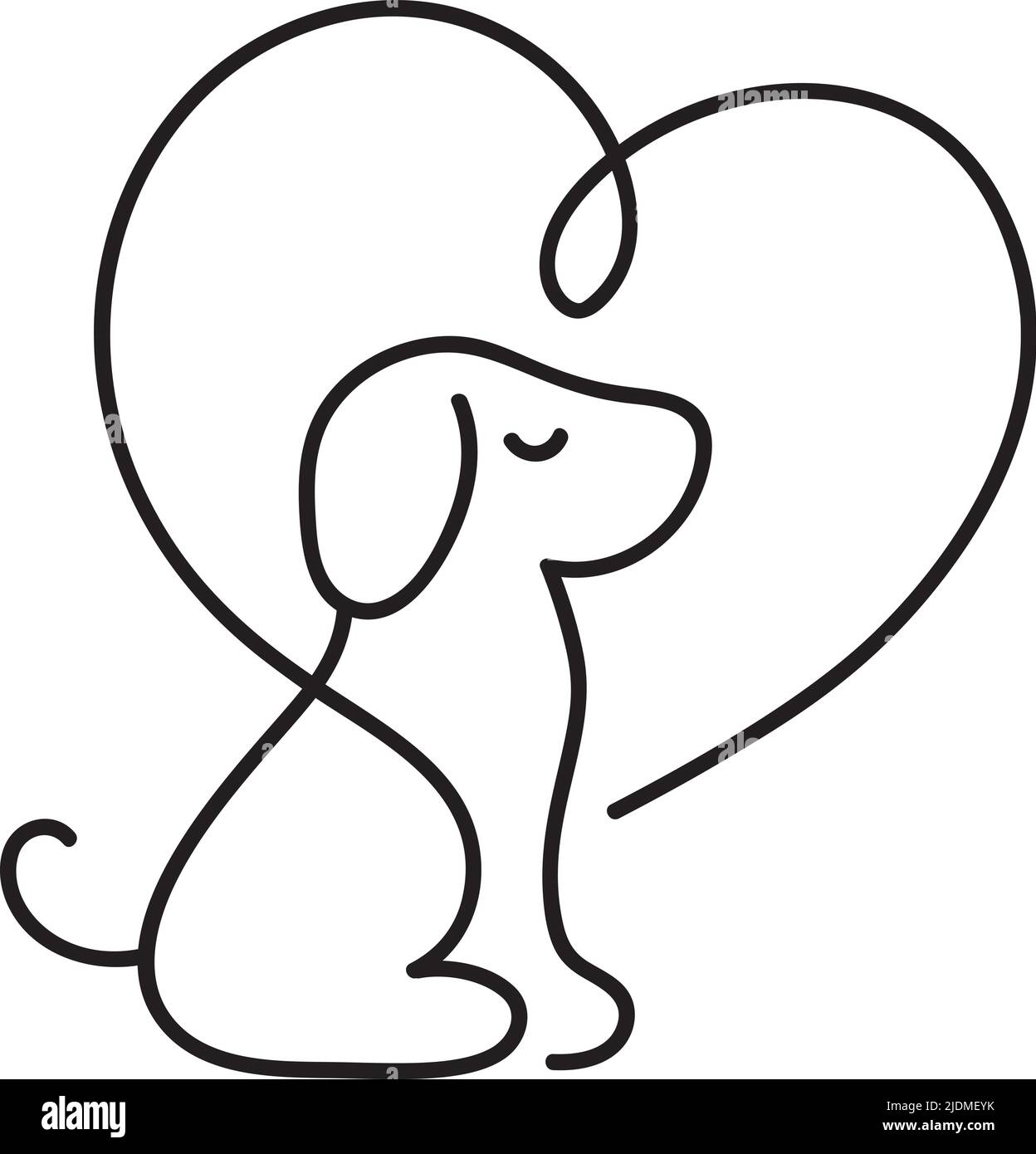 Love animal logo with dog and heart. Hand drawn monoline vector clipart ...