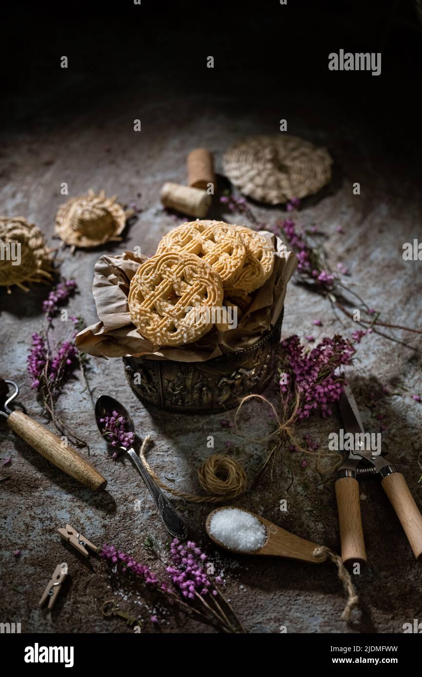 Fresh sweet cookies.Delicious food and drink.Holiday cake.Summer snack Stock Photo