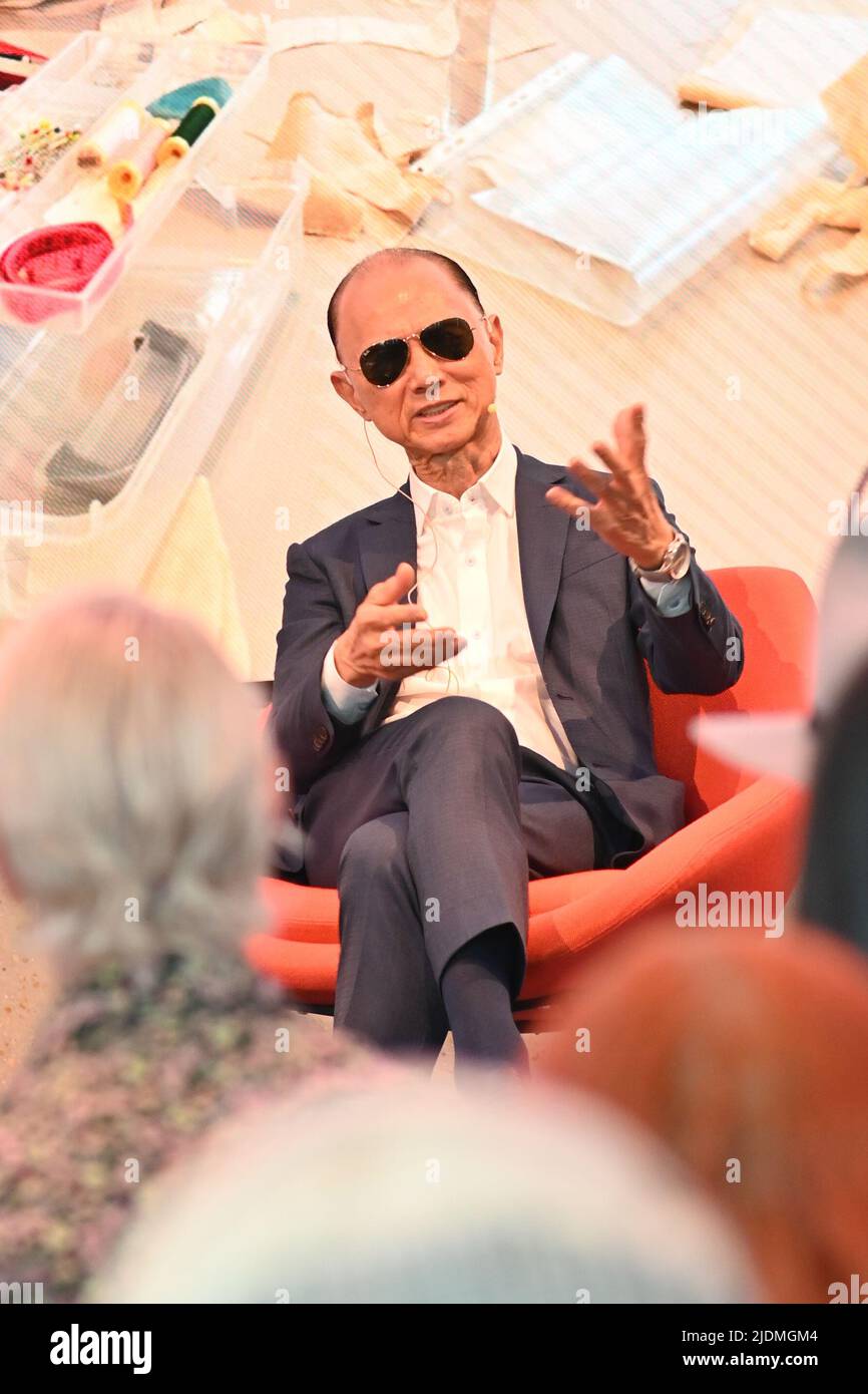 Jimmy Choo and his wife and daughter attends the Graduate Fashion Week 2022 at Coal Drops Yard, King Cross, London, UK. - 22 June 2022. Stock Photo