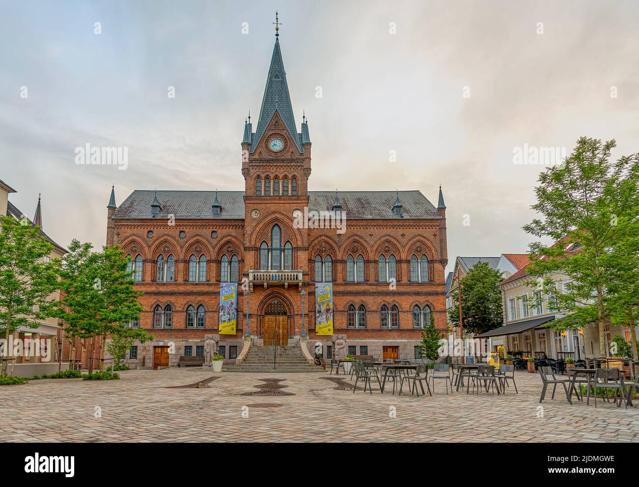Vejle townhall with banners for Tour de France in Vejle , Denmark, June 13, 2022 Stock Photo