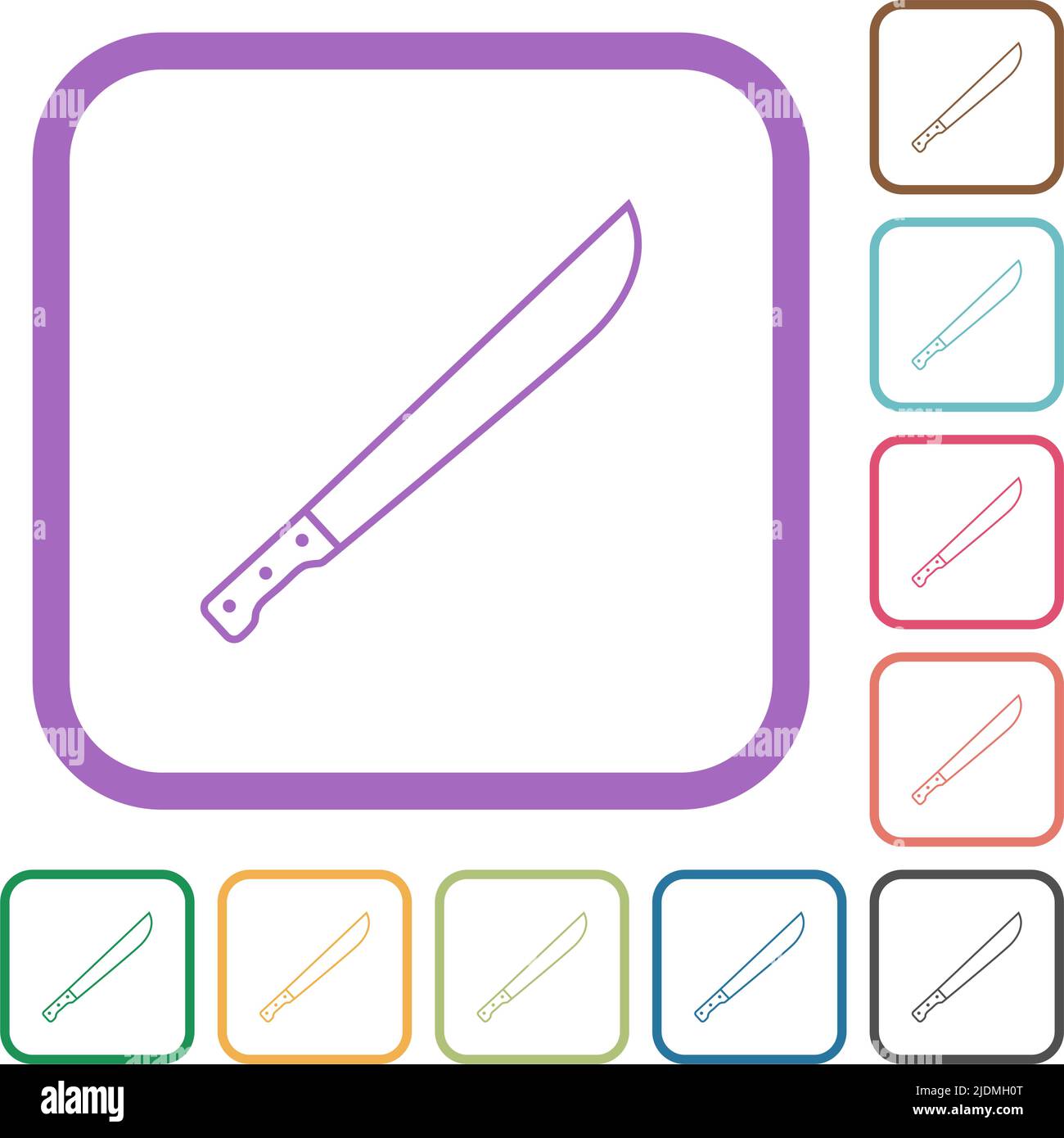 Machete simple icons in color rounded square frames on white background Stock Vector
