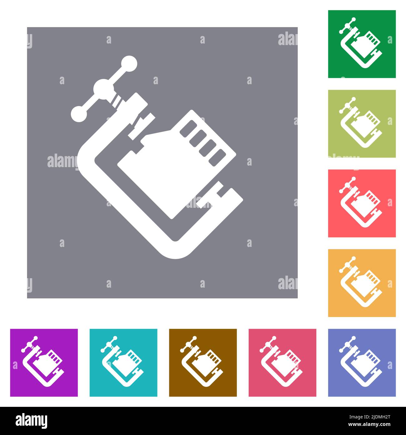Micro sd memory card compress solid flat icons on simple color square backgrounds Stock Vector