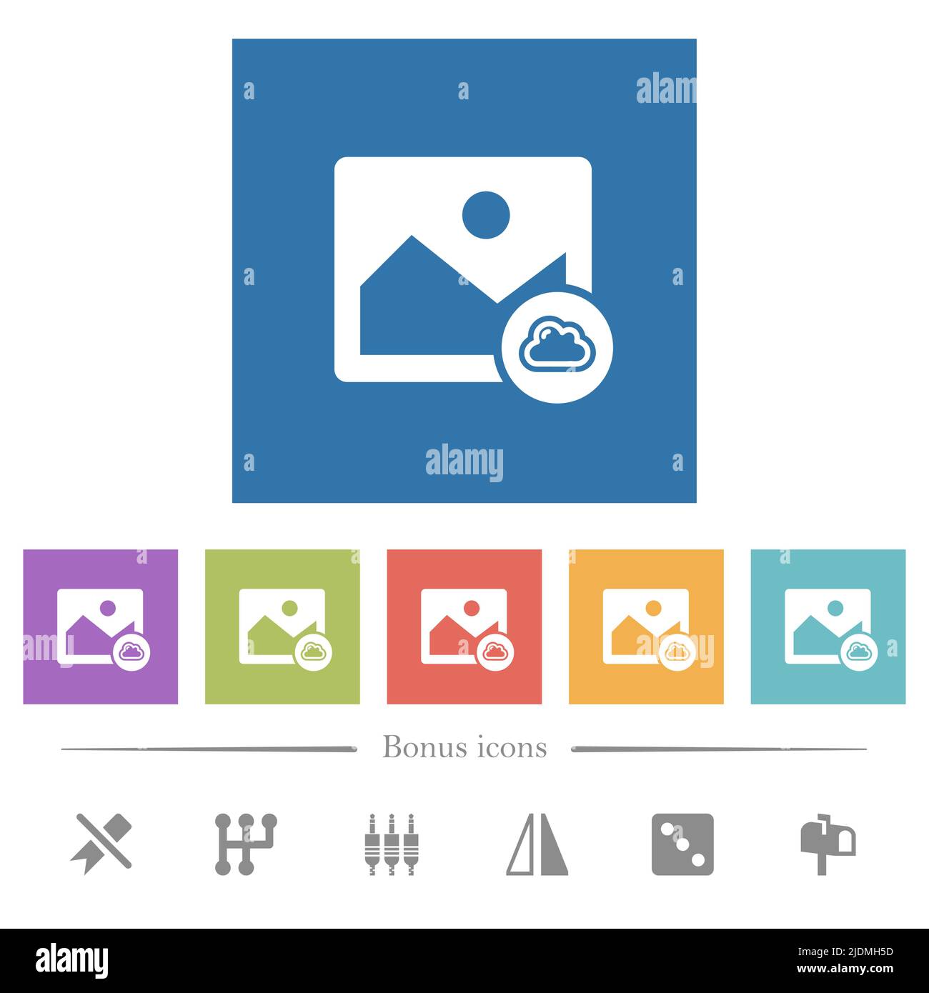 Cloud image flat white icons in square backgrounds. 6 bonus icons ...