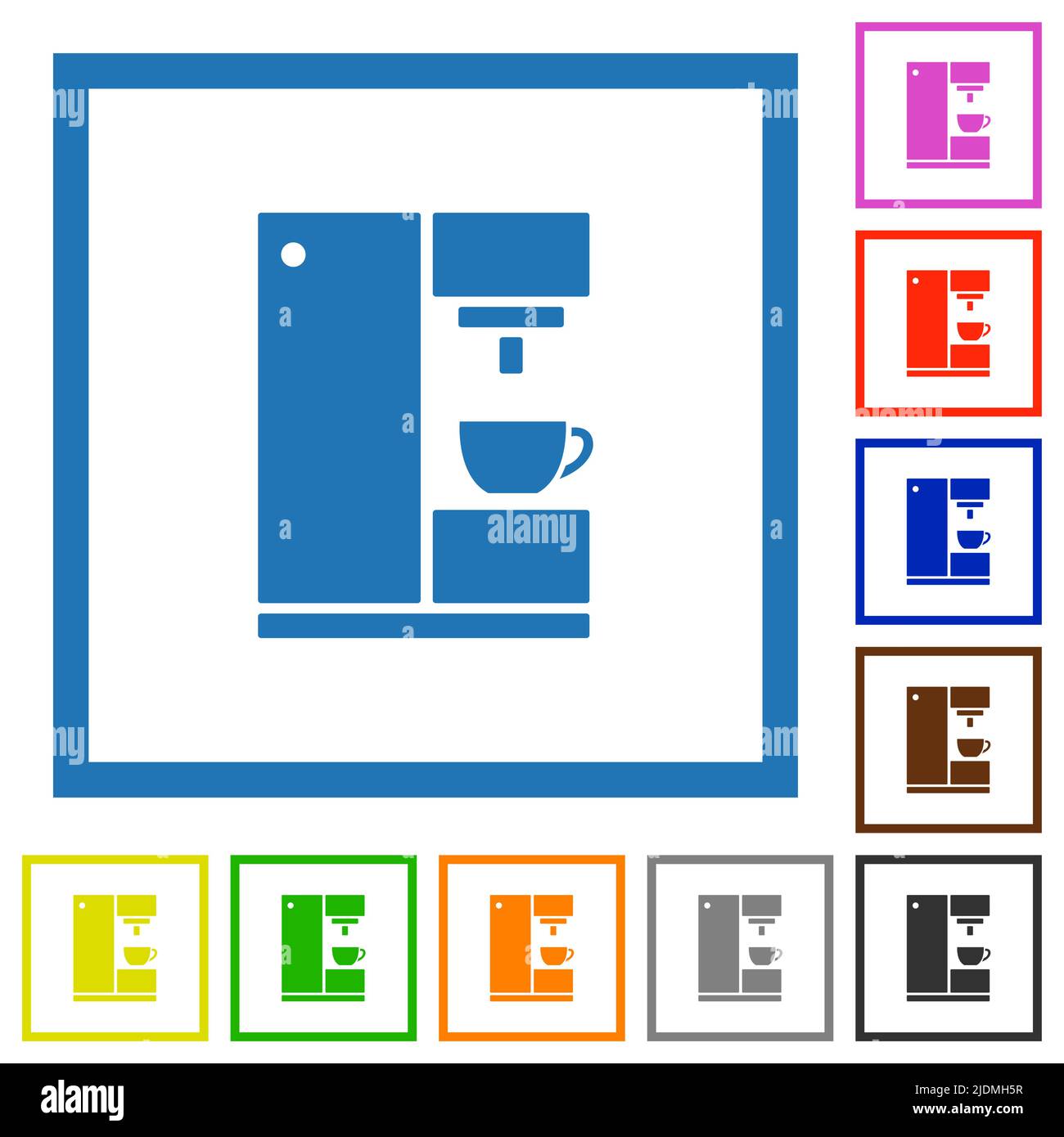 Coffee machine flat color icons in square frames on white background ...