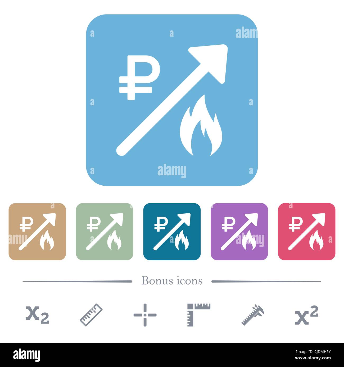 Rising gas energy russian Ruble prices white flat icons on color ...