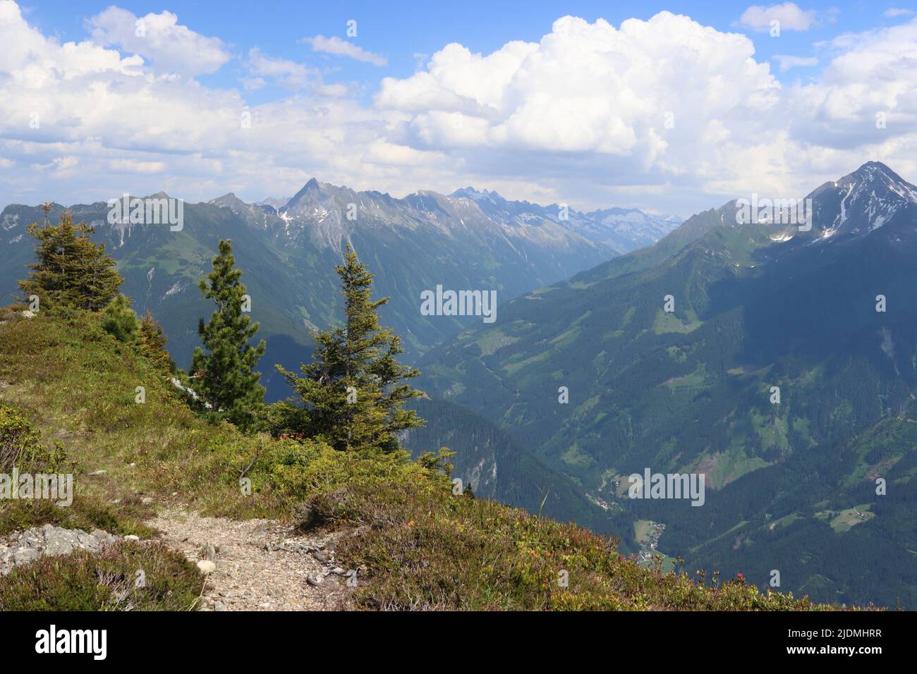 view over the Zillertal Alps near finkenberg in Austria, selective focus Stock Photo