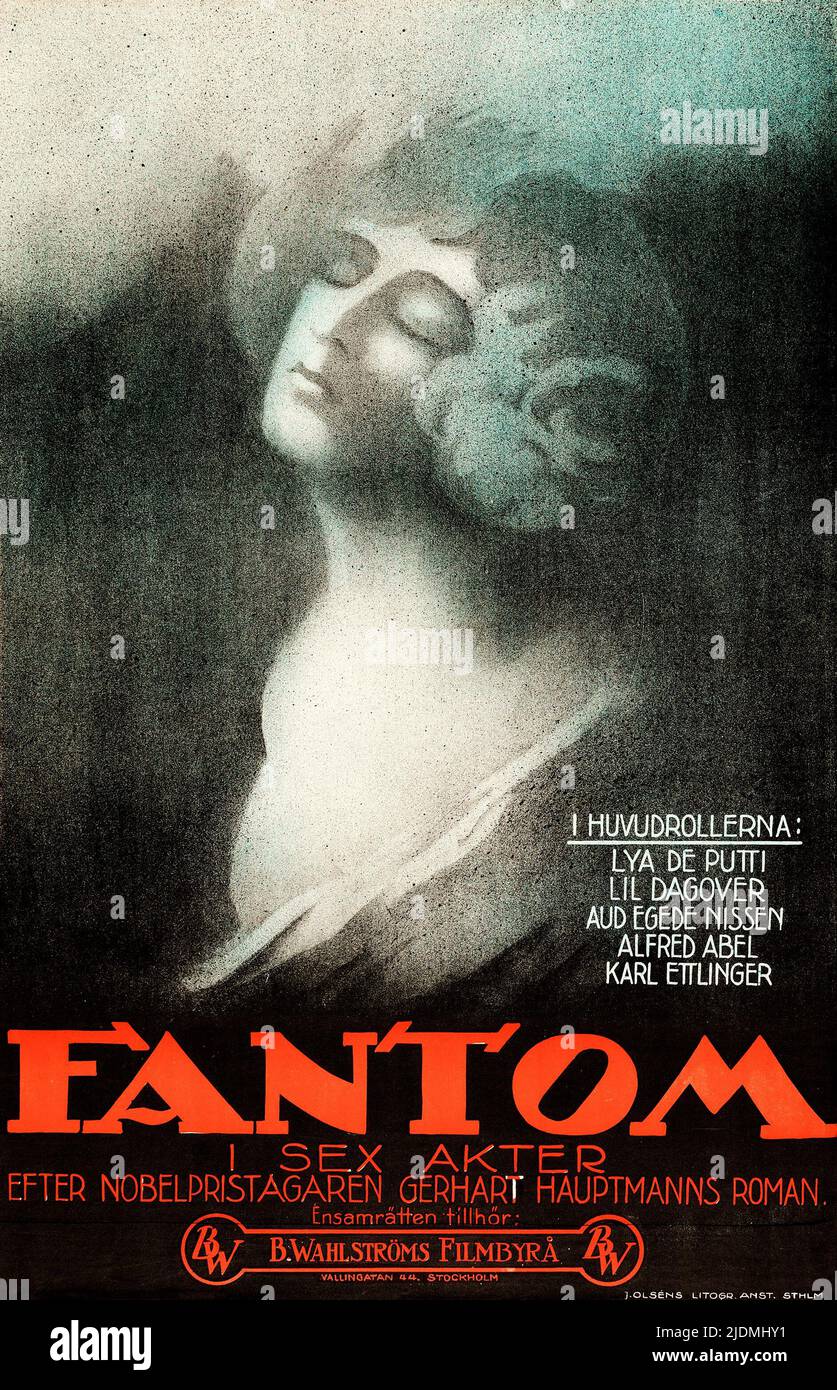 Fantom - Phantom (B. Wahlströms Filmbyrå, 1922). Swedish movie poster. Stock Photo