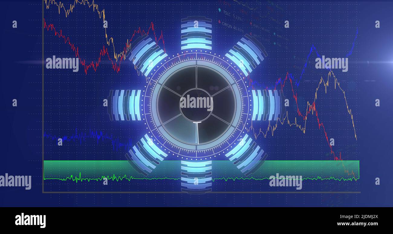 Image of radar moving over scientific graph and data Stock Photo
