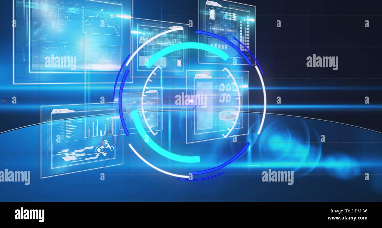 Image of processing circle moving over scientific graph and data Stock Photo