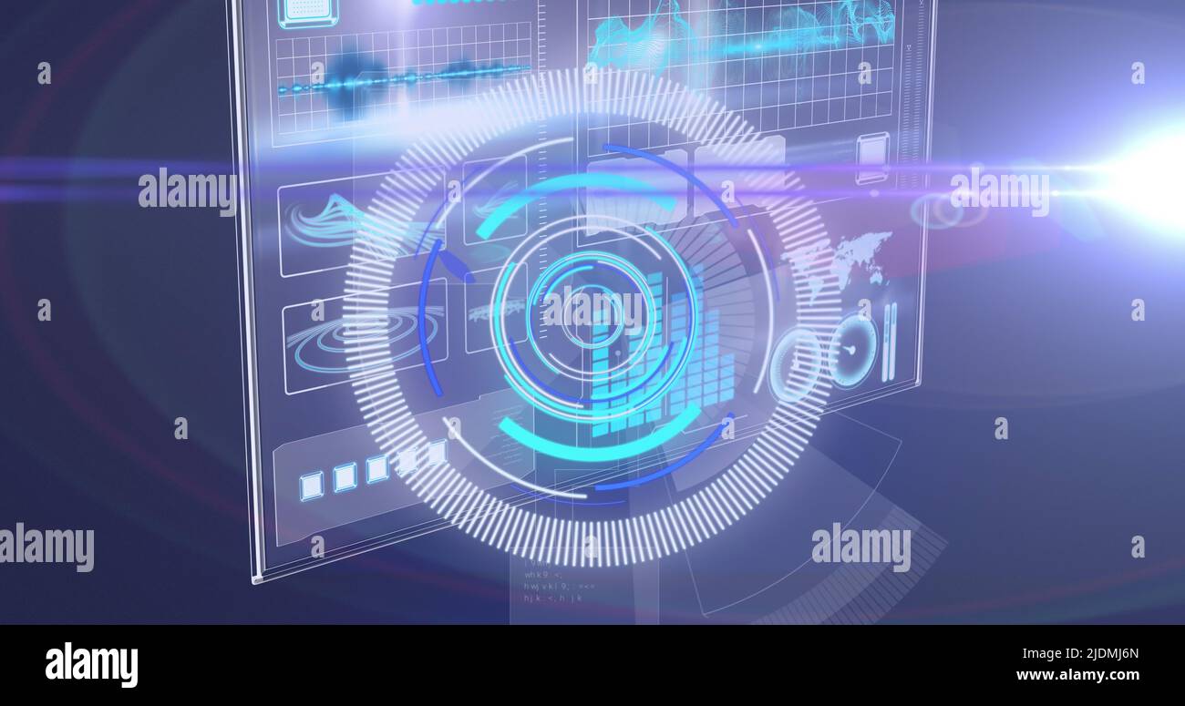 Image of light, processing circle on scientific graph and data Stock Photo
