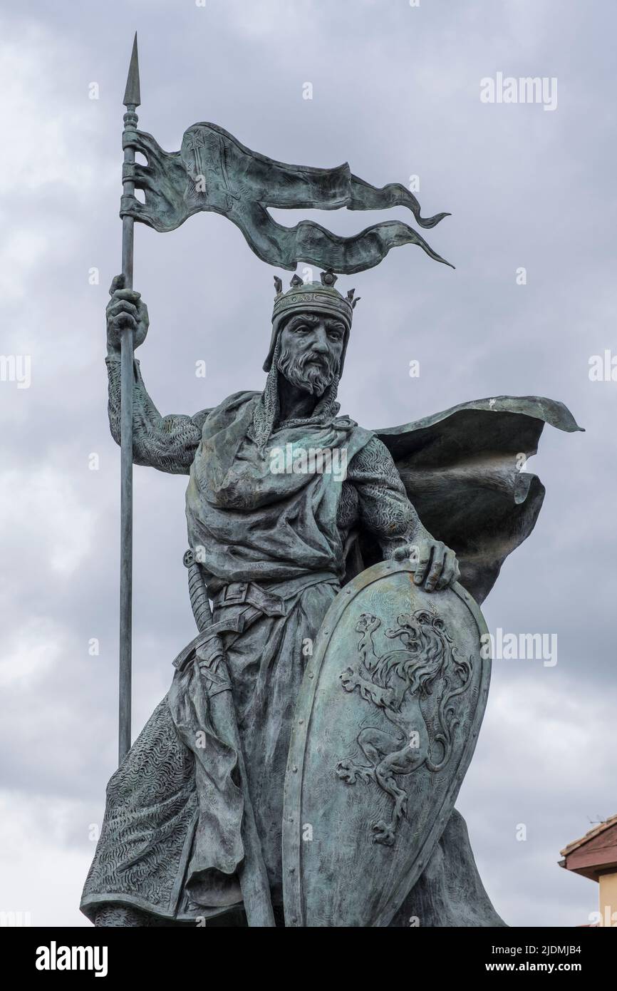Spain, Leon. Statue of King Alfonso IX, King of Leon 1188-1230. Stock Photo