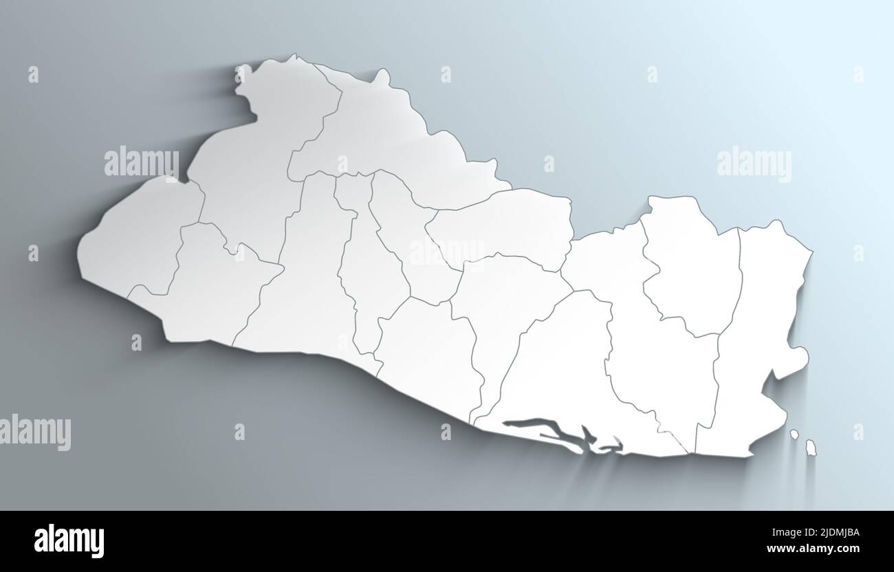 Geographical Map of El Salvador with Departments with Counties with Regions with Shadows Stock Photo