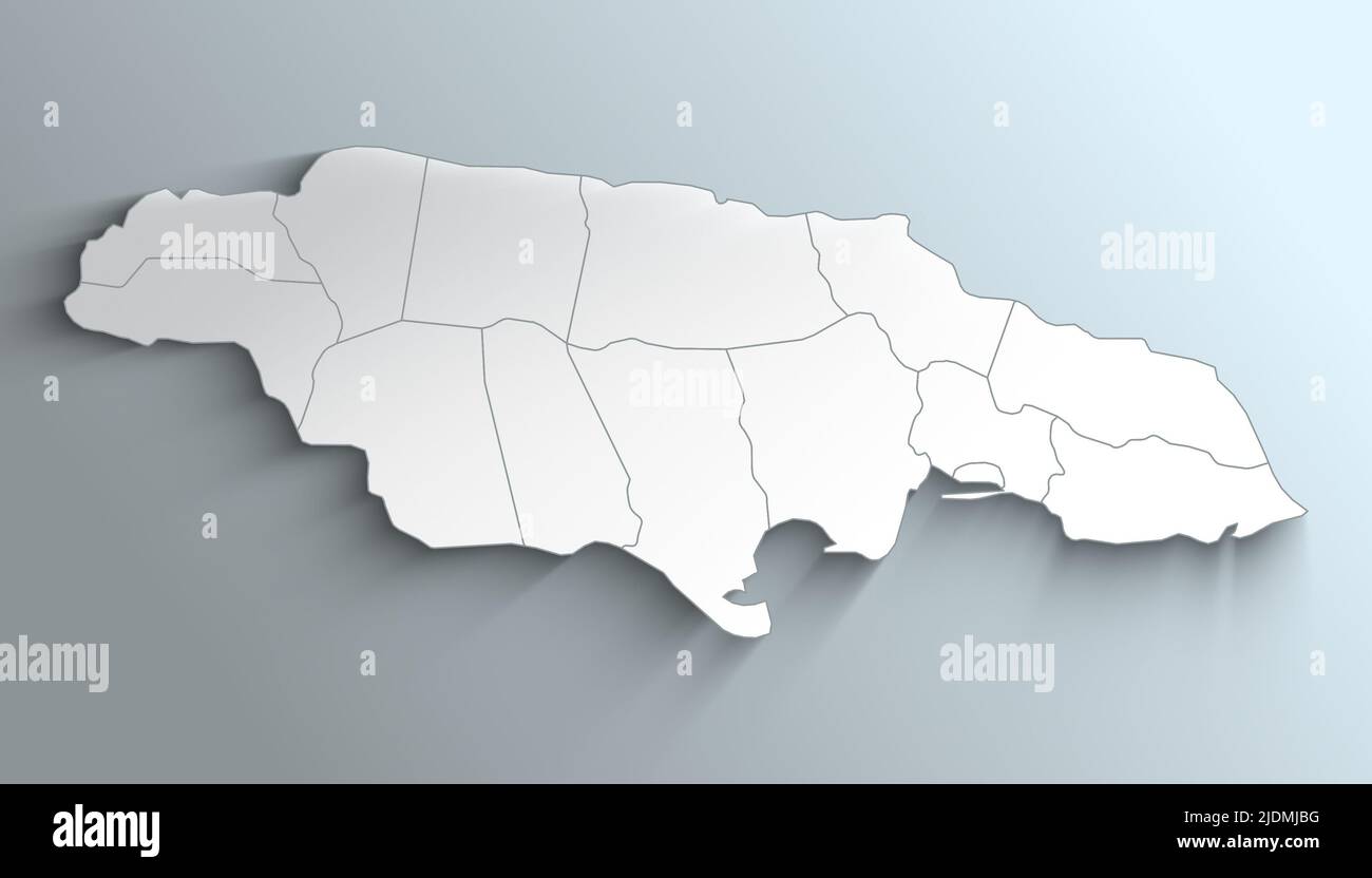Geographical Map of Jamaica with Parishes with Counties with Regions with Shadows Stock Photo