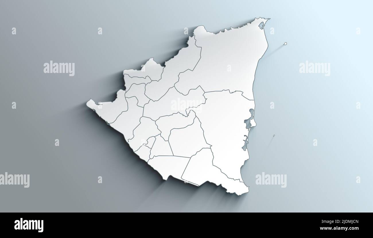Geographical Map of Nicaragua with Departments with Counties with Regions with Shadows Stock Photo