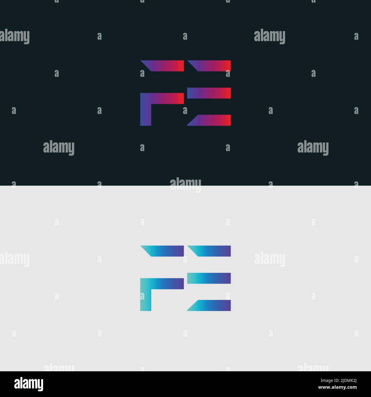 Initial Alphabet letter Logo icon FE, colorful vibrant gradient color trendy logos Stock Vector