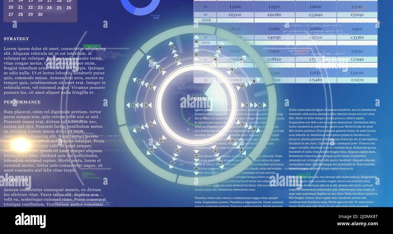 Image of processing circle and moving light on scientific graph and ...