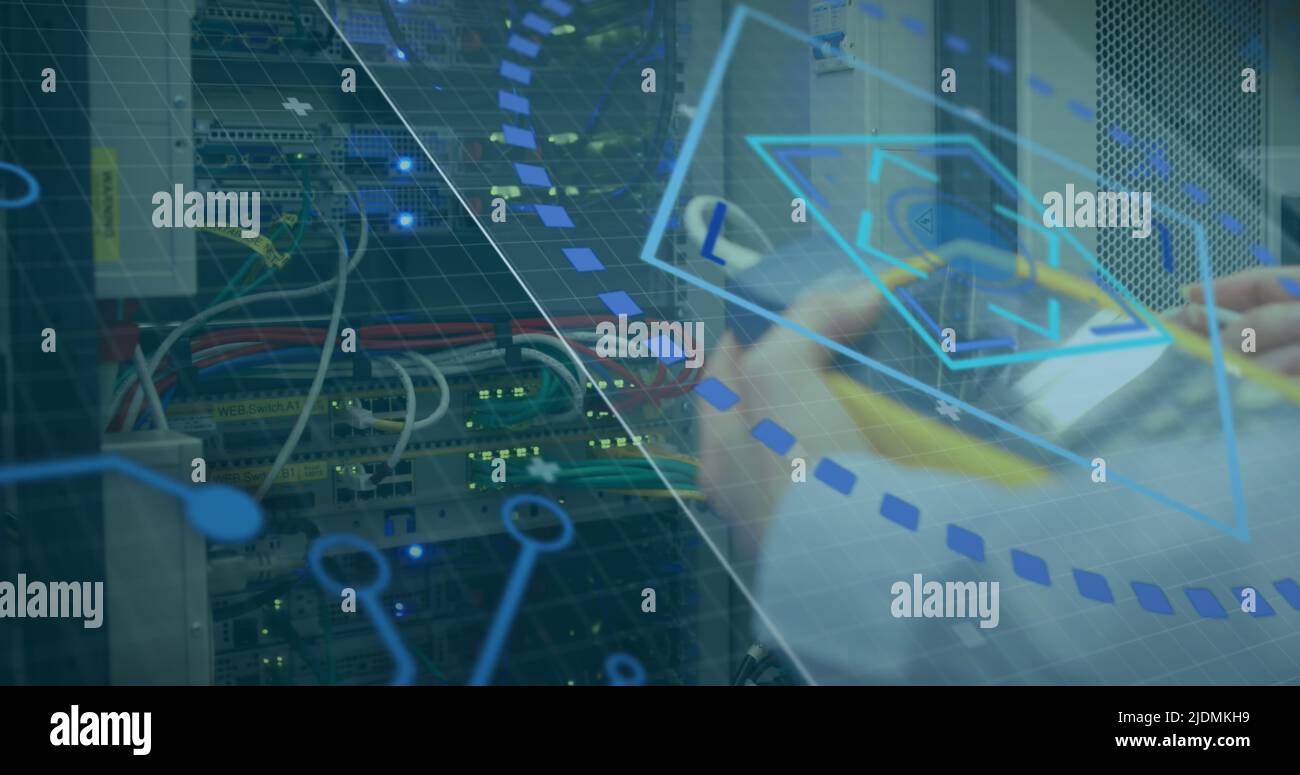 Image of data processing over servers Stock Photo