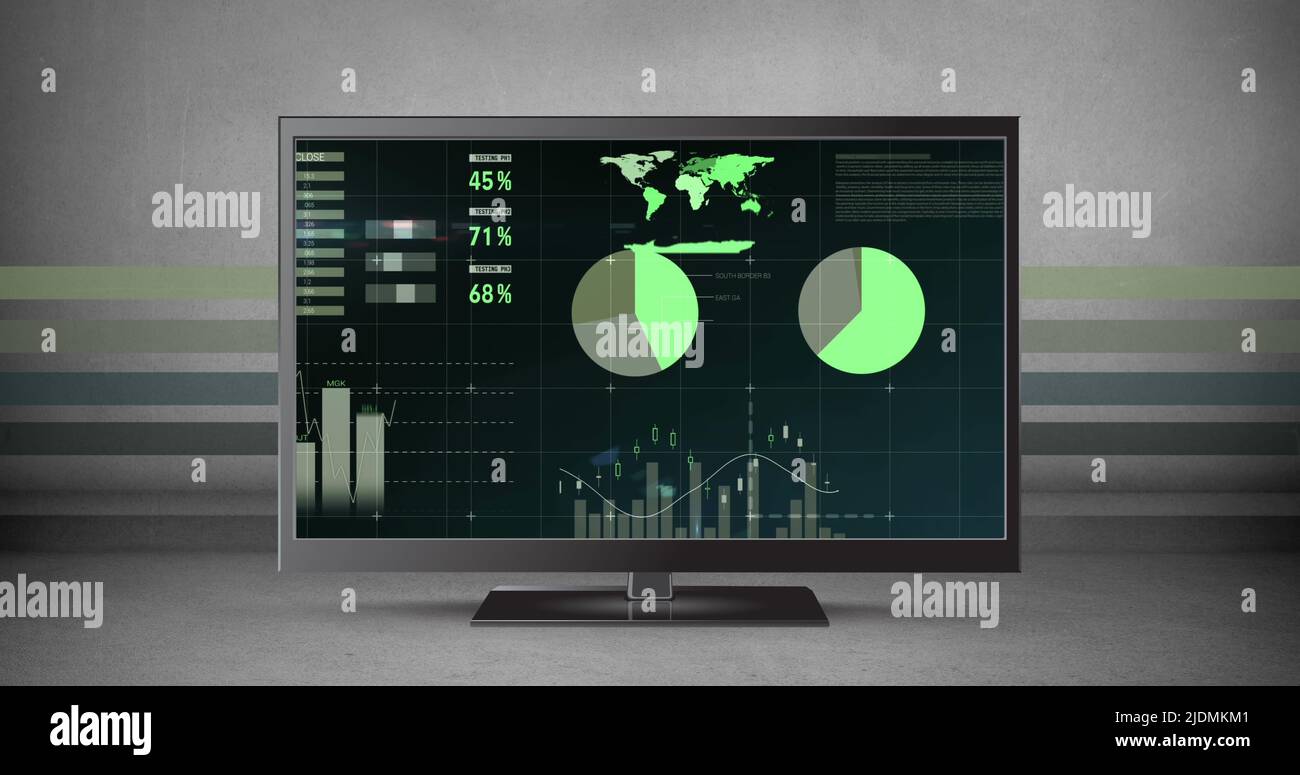 Image of data processing on screen over grey background Stock Photo - Alamy
