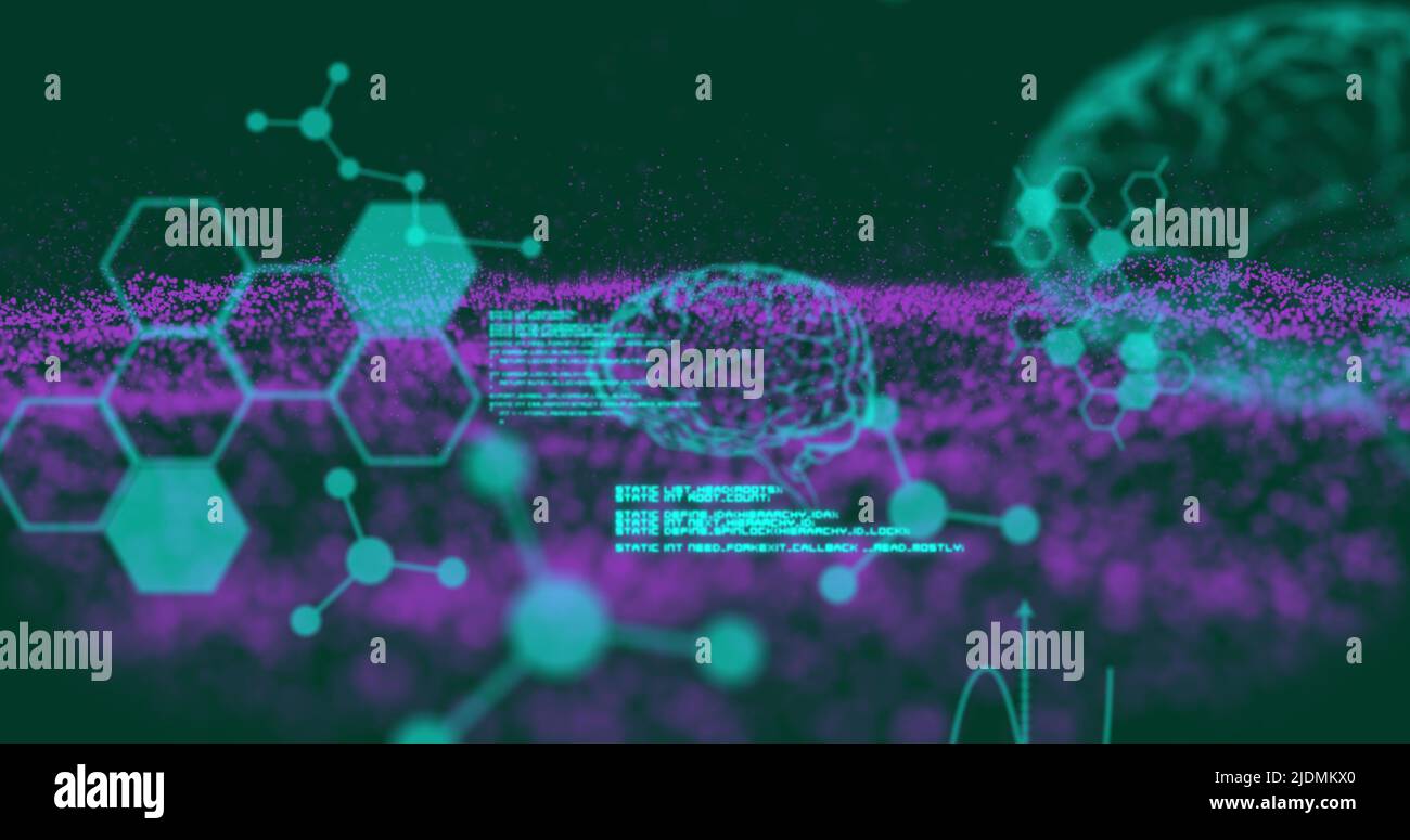 Image of brain and data processing on black background Stock Photo - Alamy