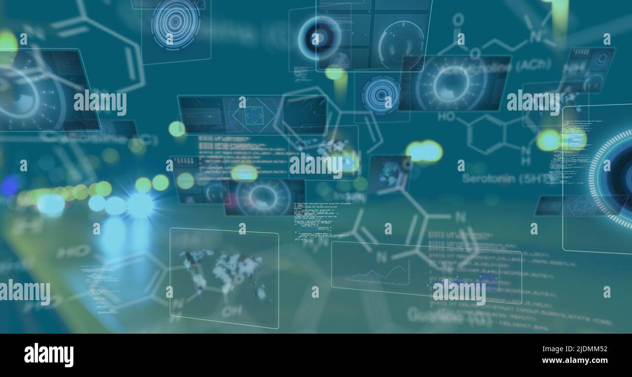 Image of shapes and data processing over road Stock Photo - Alamy