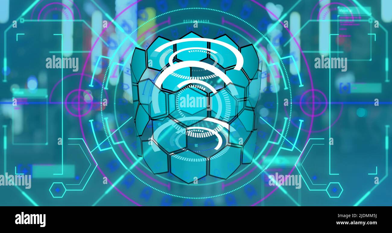 Image of shapes and data processing over road Stock Photo - Alamy